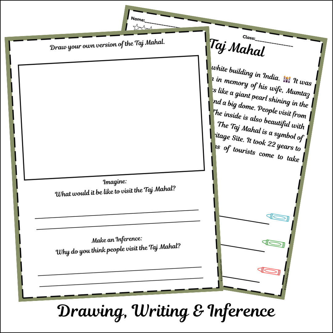 Taj Mahal | Short Reading Comprehension Creative Worksheet