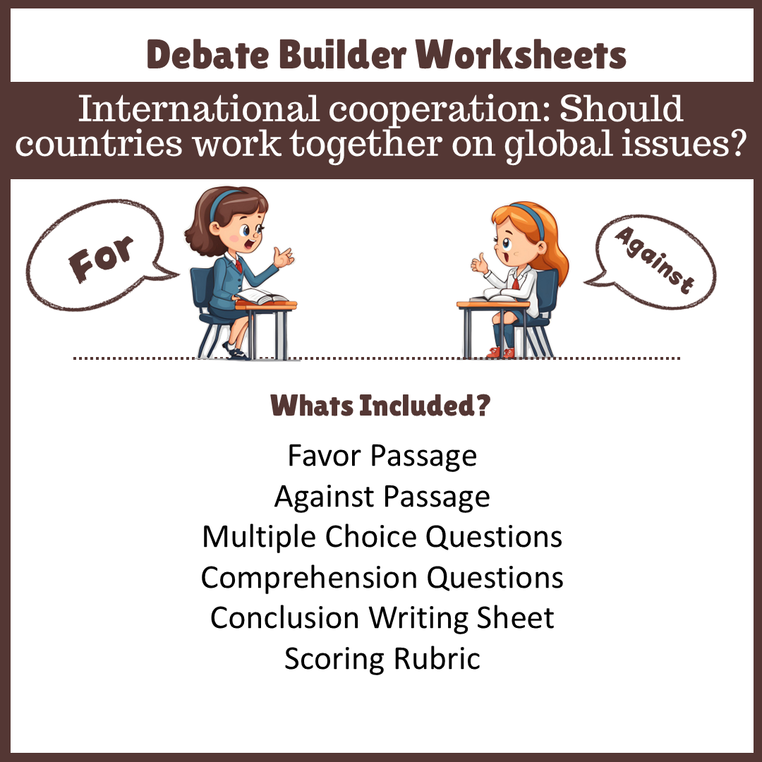 International cooperation: Should countries work together on global issues? | Favour and Against Worksheet Printable Activity