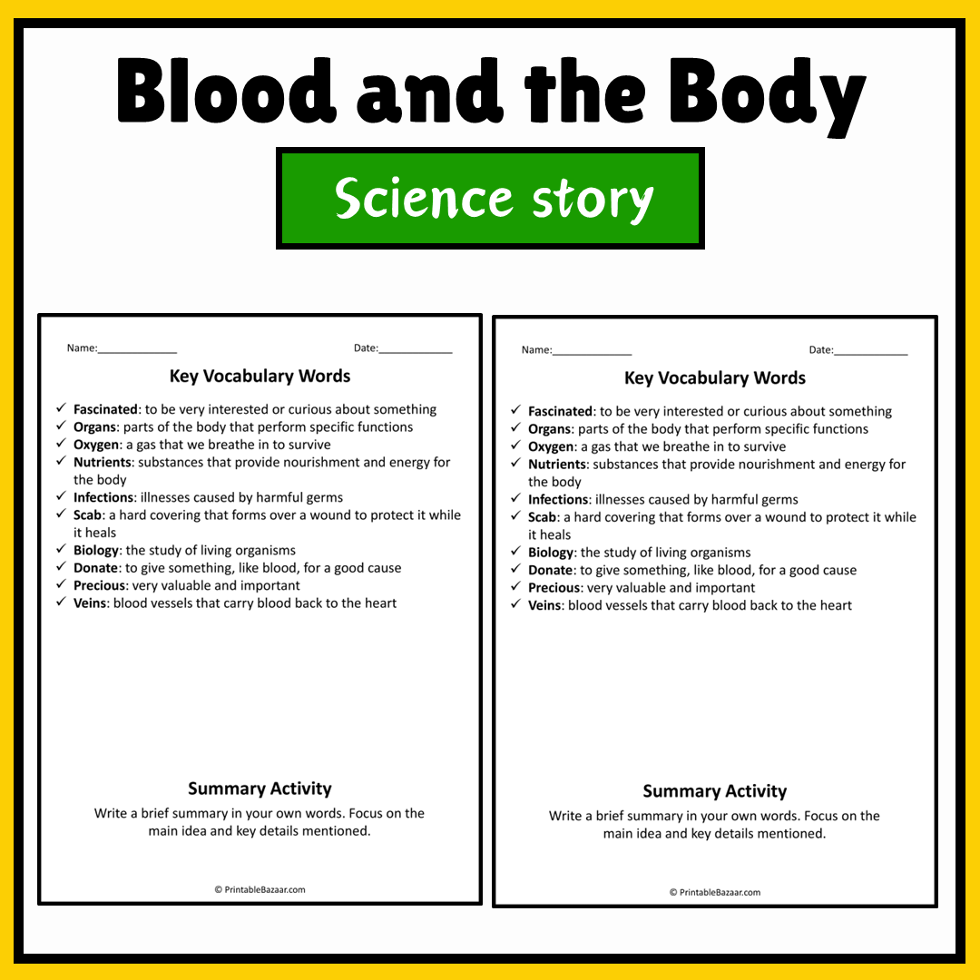 Blood and the Body | Science Story Reading Comprehension Activity
