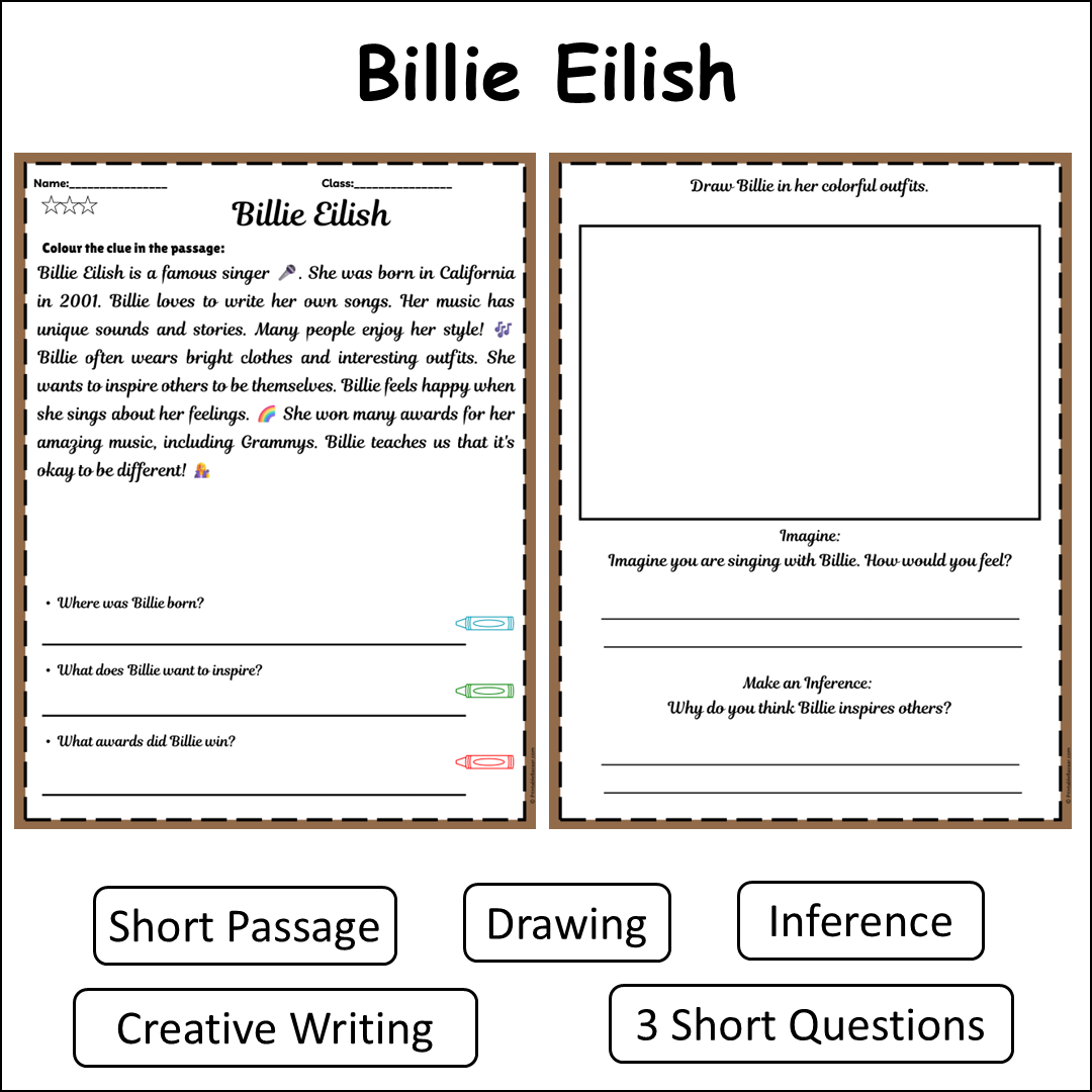 Billie Eilish | Short Reading Comprehension Creative Worksheet