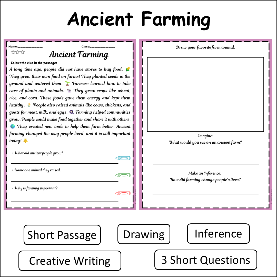 Ancient Farming | Short Reading Comprehension Creative Worksheet