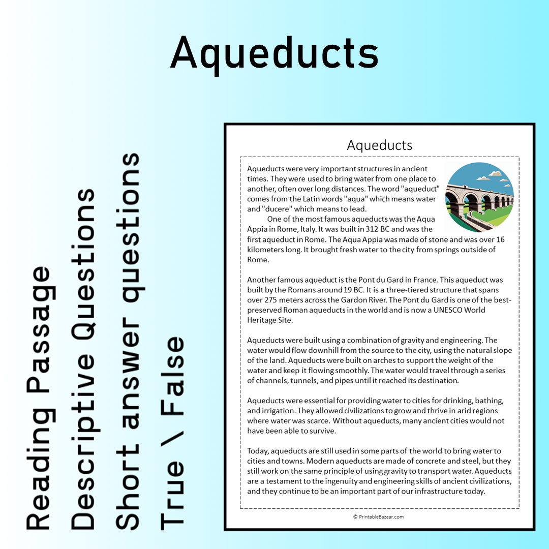 Aqueducts | Reading Comprehension Passage Printable Worksheet
