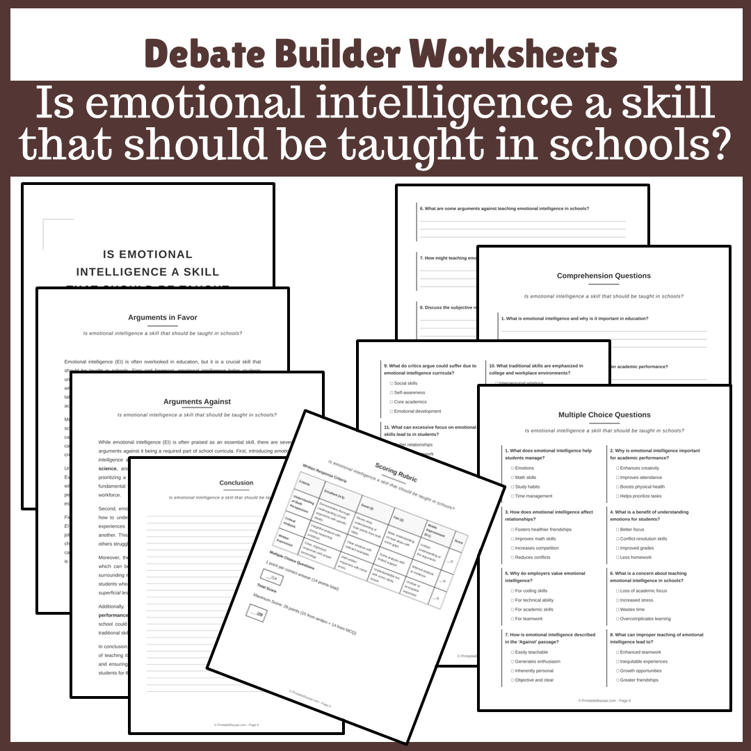 Is emotional intelligence a skill that should be taught in schools? | Favour and Against Worksheet Printable Activity