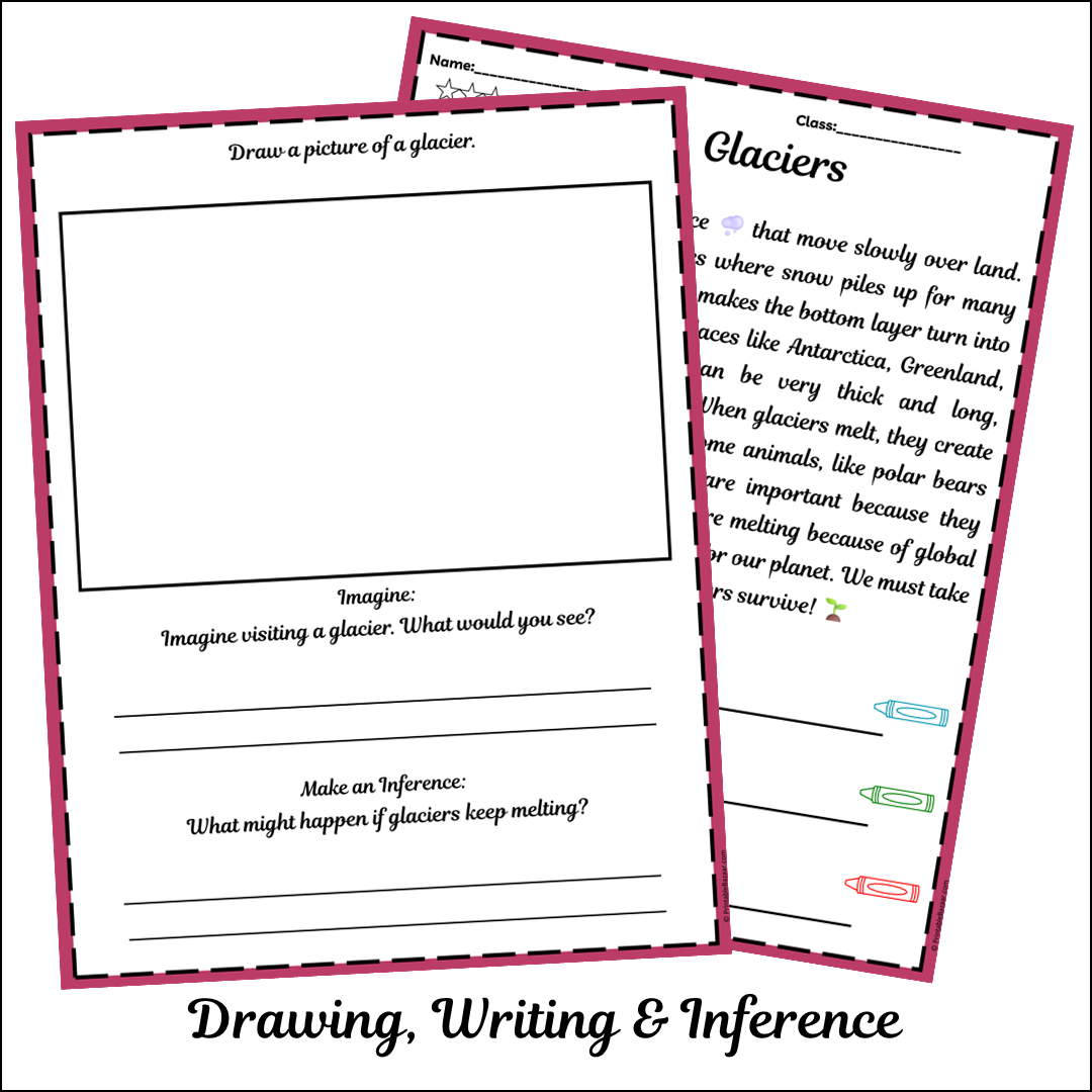 Glaciers | Short Reading Comprehension Creative Worksheet