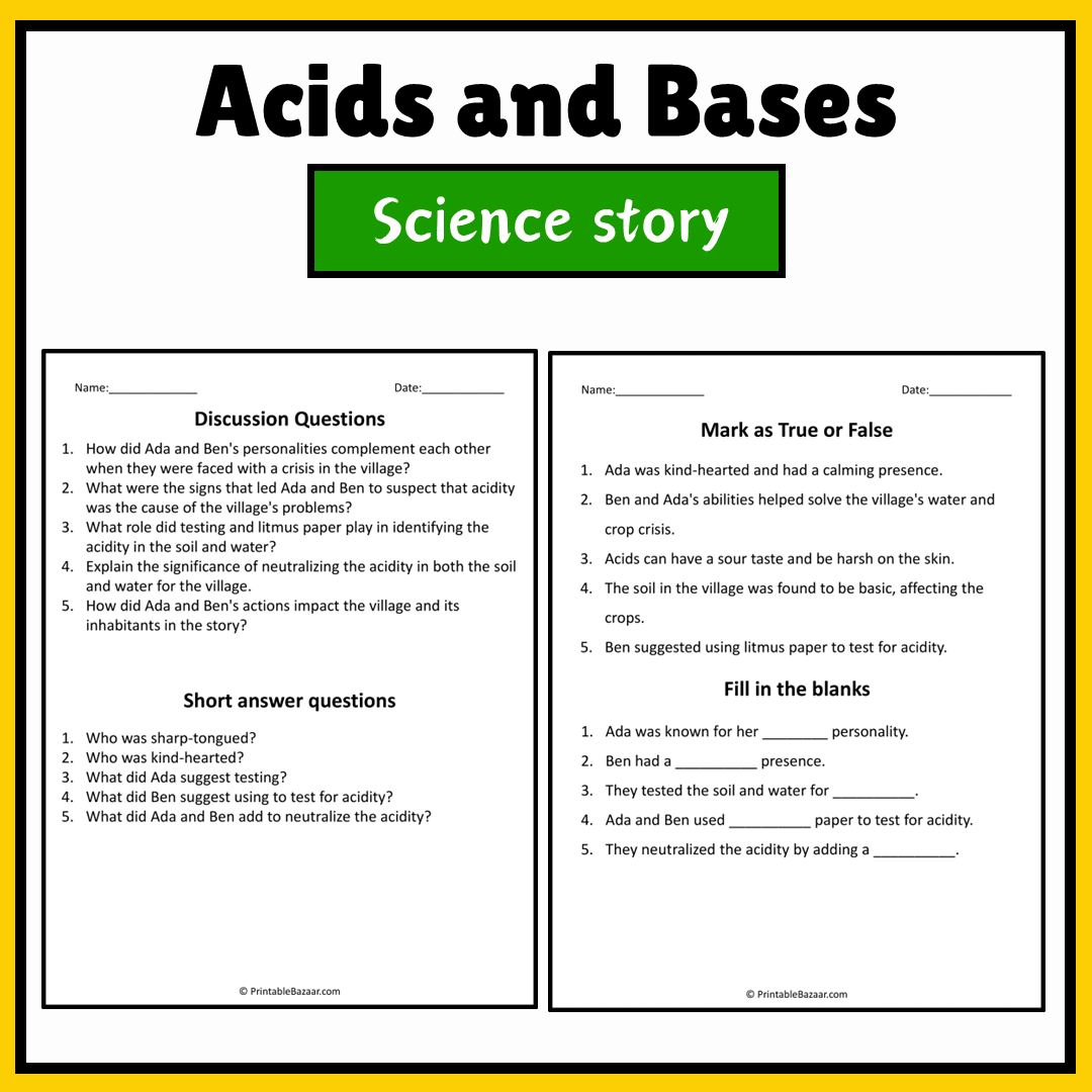 Acids and Bases | Science Story Reading Comprehension Activity
