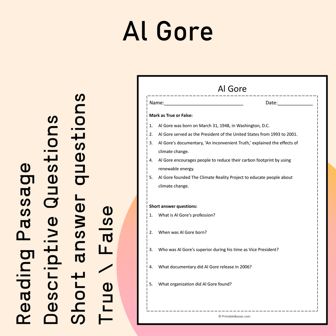 Al Gore | Reading Comprehension Passage Printable Activity