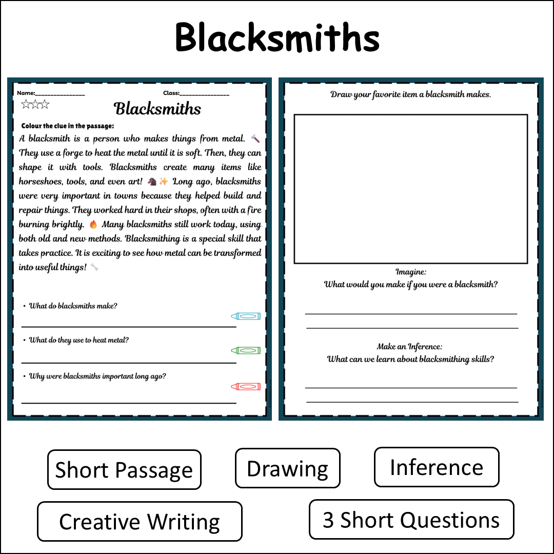 Blacksmiths | Short Reading Comprehension Creative Worksheet