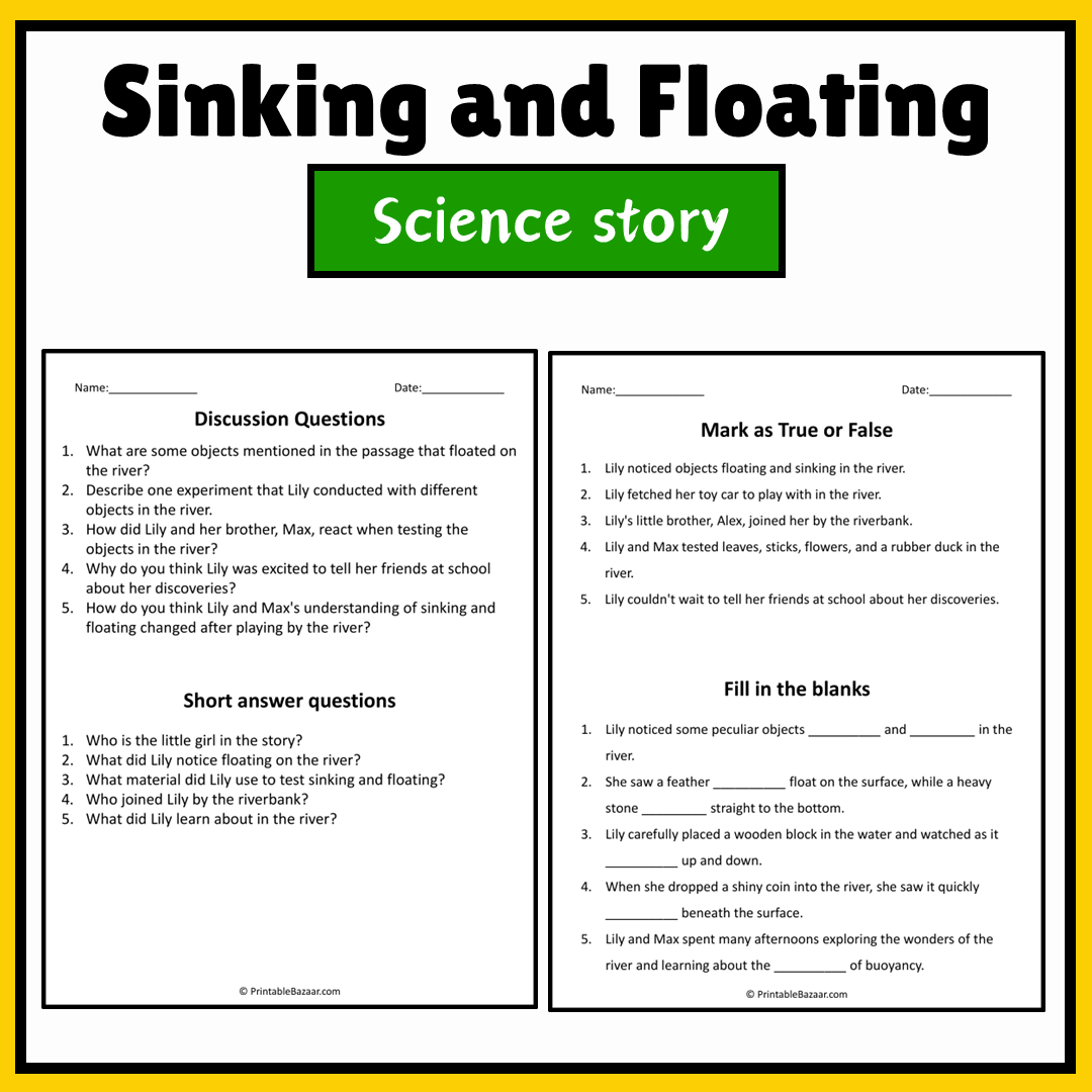 Sinking and Floating | Science Story Reading Comprehension Activity