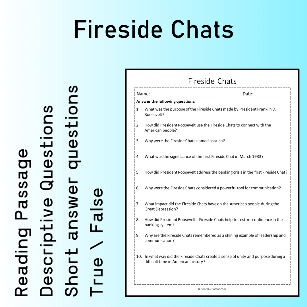 Fireside Chats | Reading Comprehension Passage Printable Worksheet