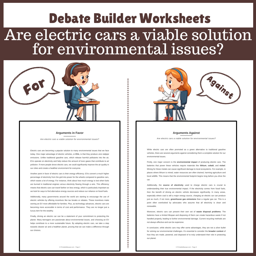Are electric cars a viable solution for environmental issues? | Favour and Against Worksheet Printable Activity