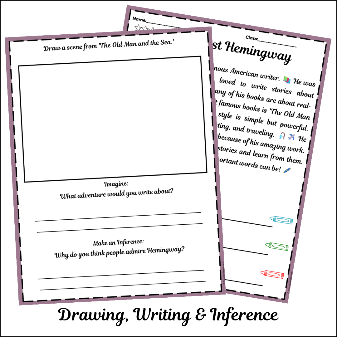 Ernest Hemingway | Short Reading Comprehension Creative Worksheet
