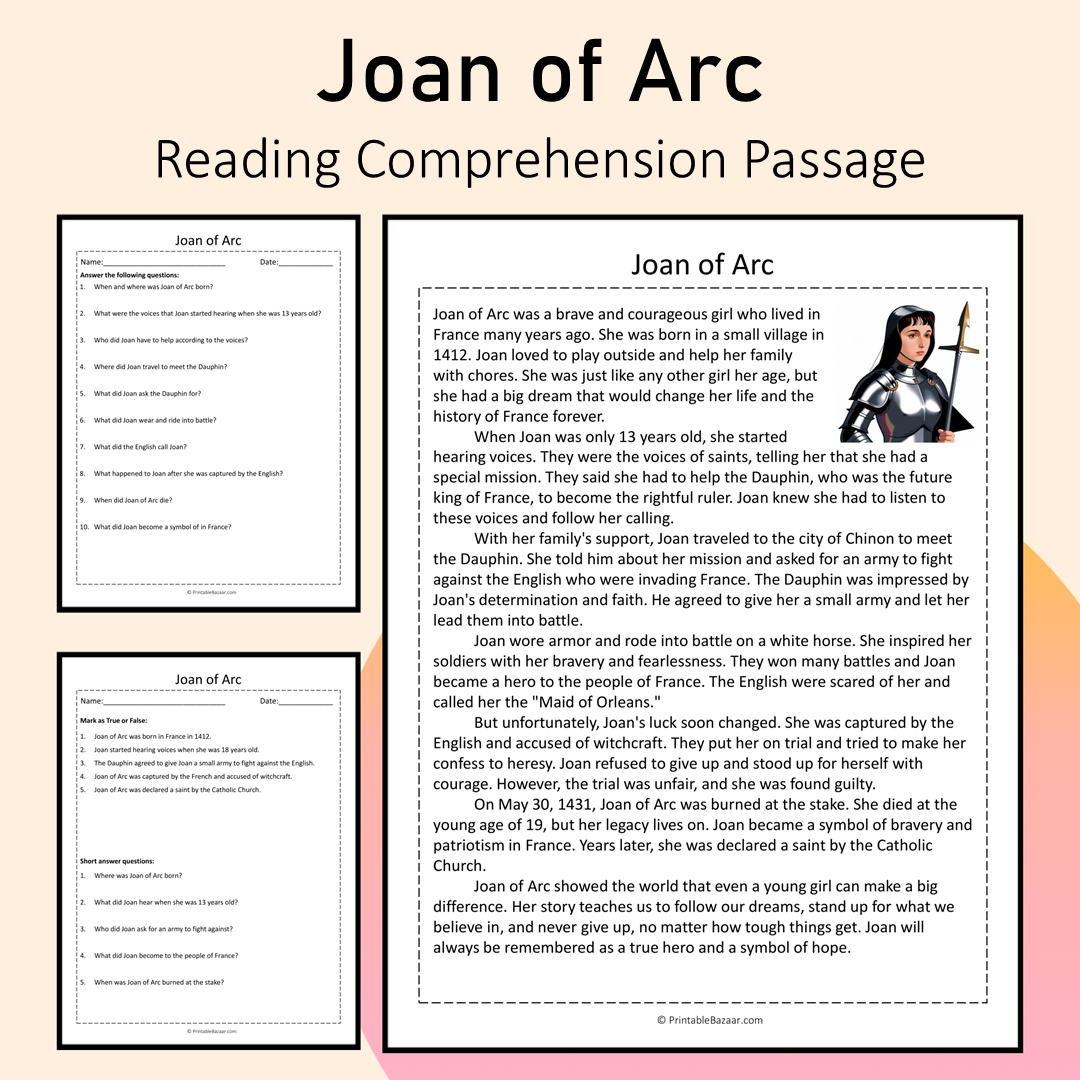 Joan of Arc | Reading Comprehension Passage Printable Activity