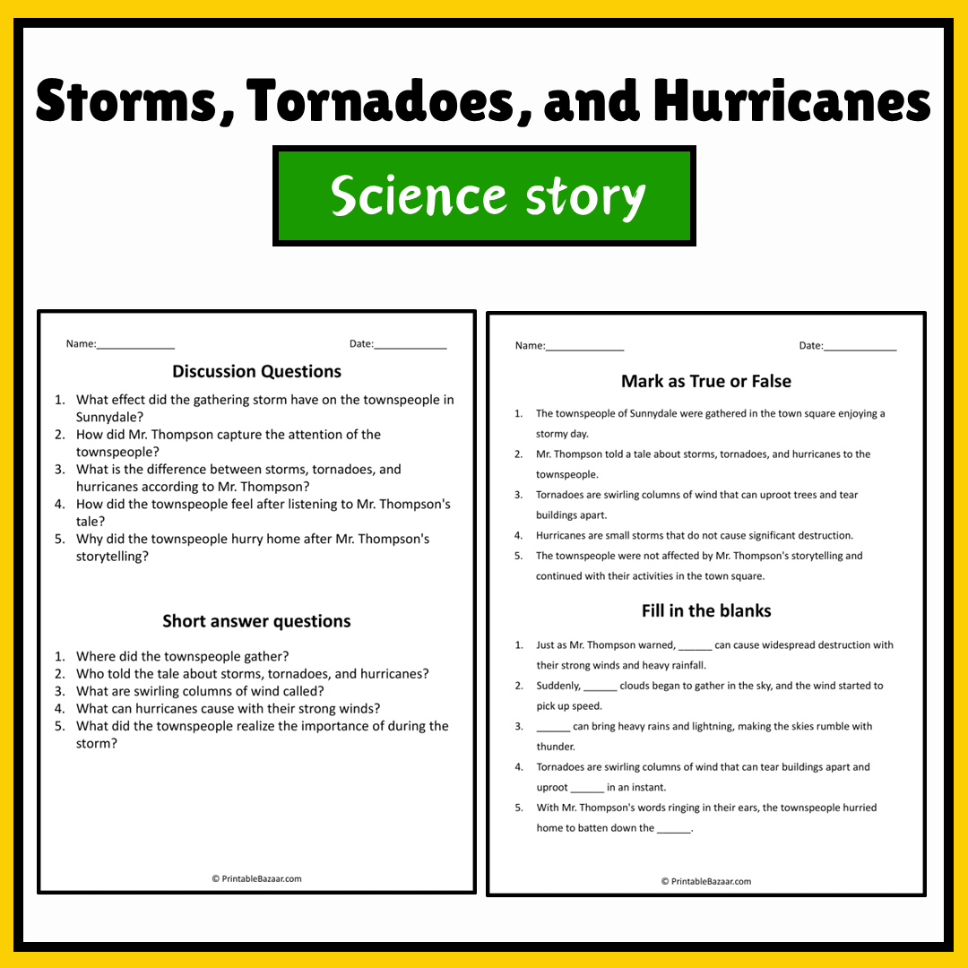 Storms, Tornadoes, and Hurricanes | Science Story Reading Comprehension Activity