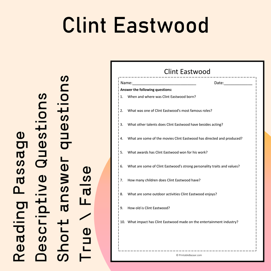 Clint Eastwood | Reading Comprehension Passage Printable Activity