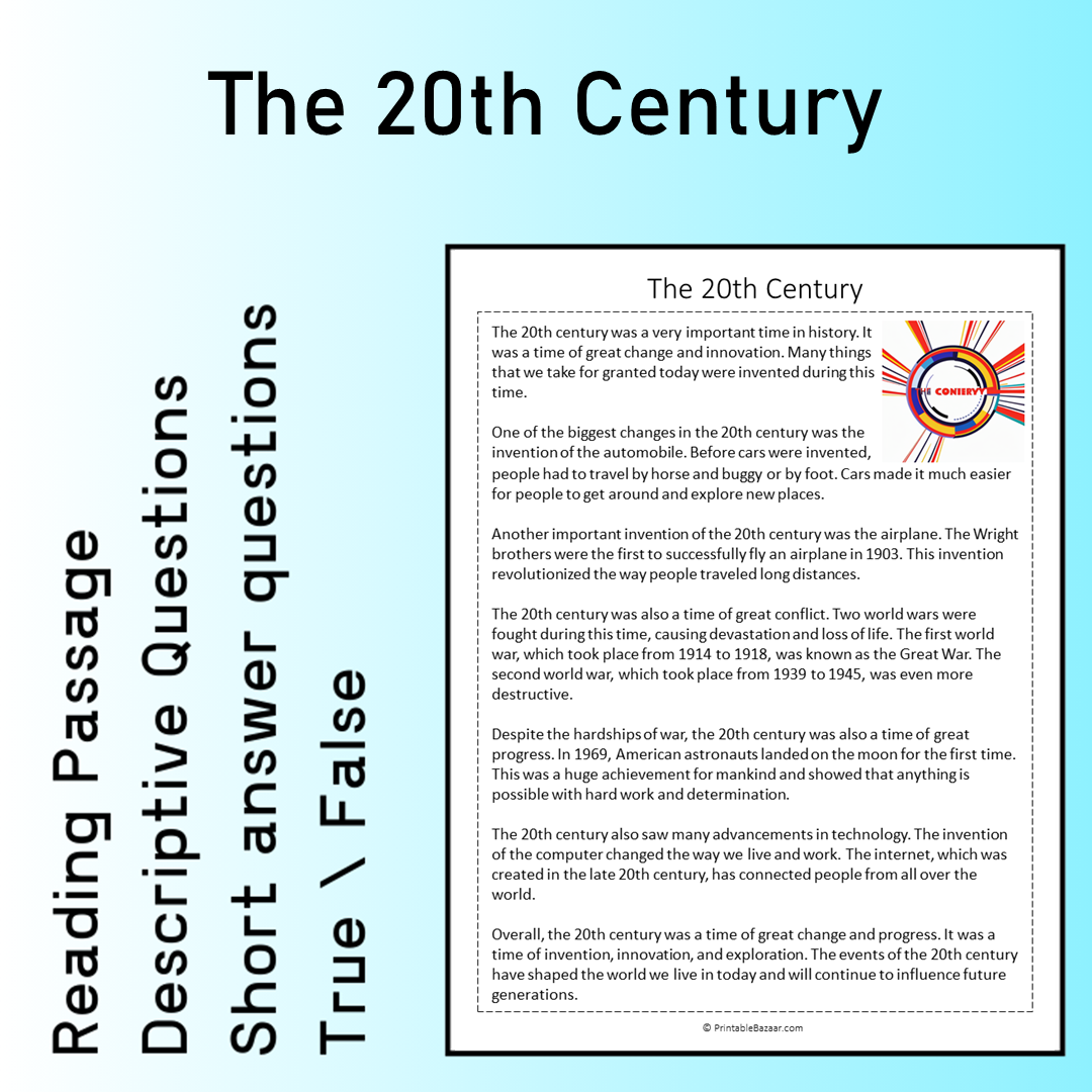 The 20th Century | Reading Comprehension Passage Printable Worksheet