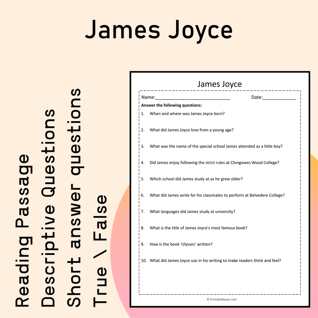 James Joyce | Reading Comprehension Passage Printable Activity