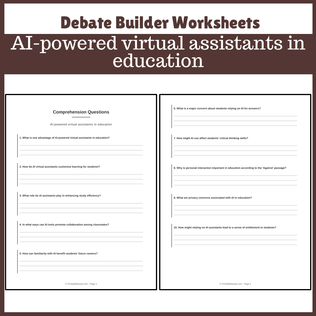 AI-powered virtual assistants in education | Favour and Against Worksheet Printable Activity