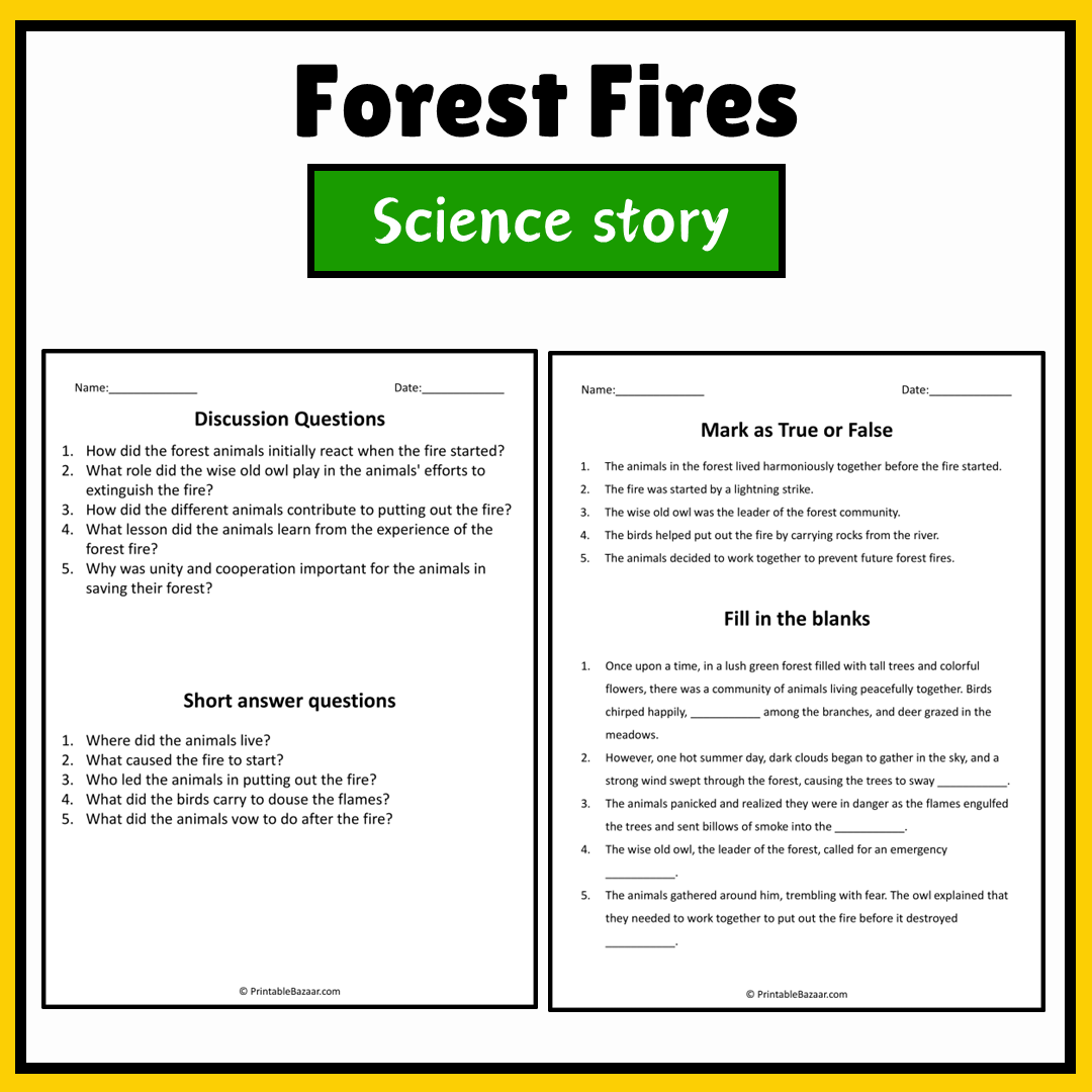 Forest Fires | Science Story Reading Comprehension Activity
