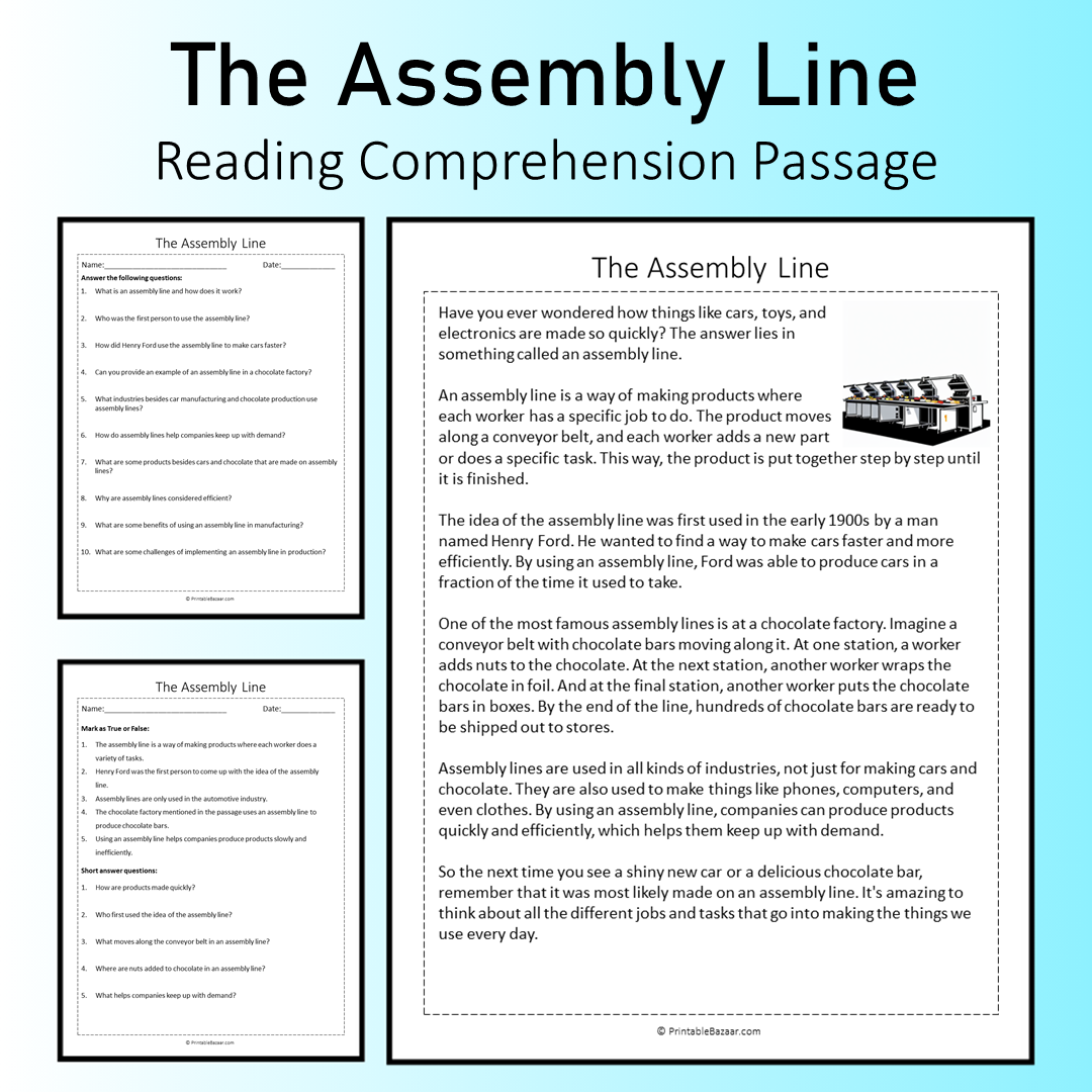 The Assembly Line | Reading Comprehension Passage Printable Worksheet