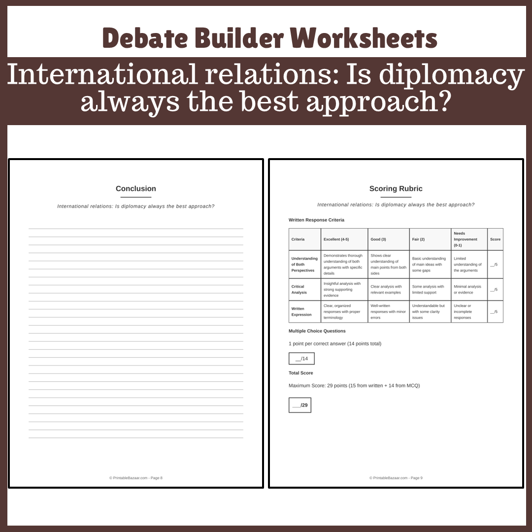 International relations: Is diplomacy always the best approach? | Favour and Against Worksheet Printable Activity