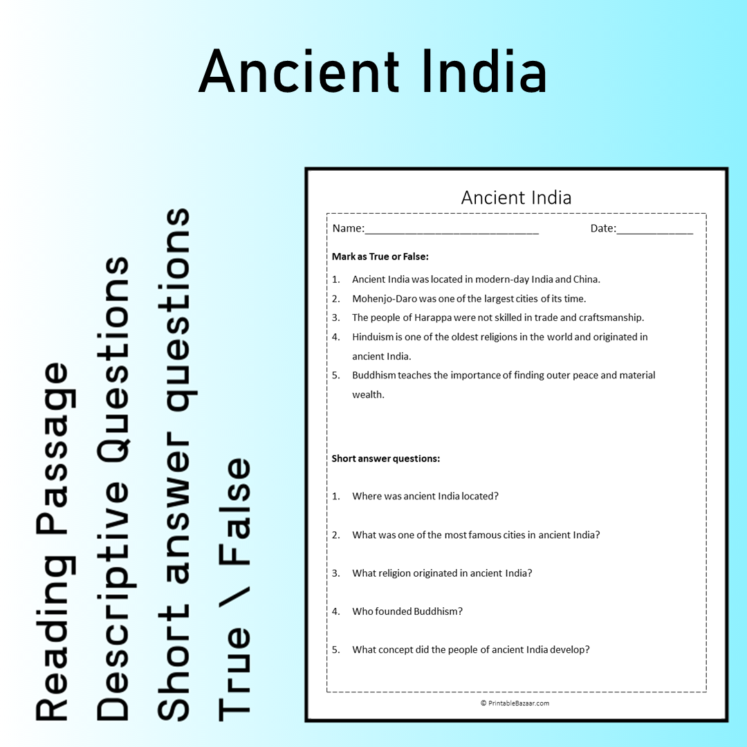 Ancient India | Reading Comprehension Passage Printable Worksheet