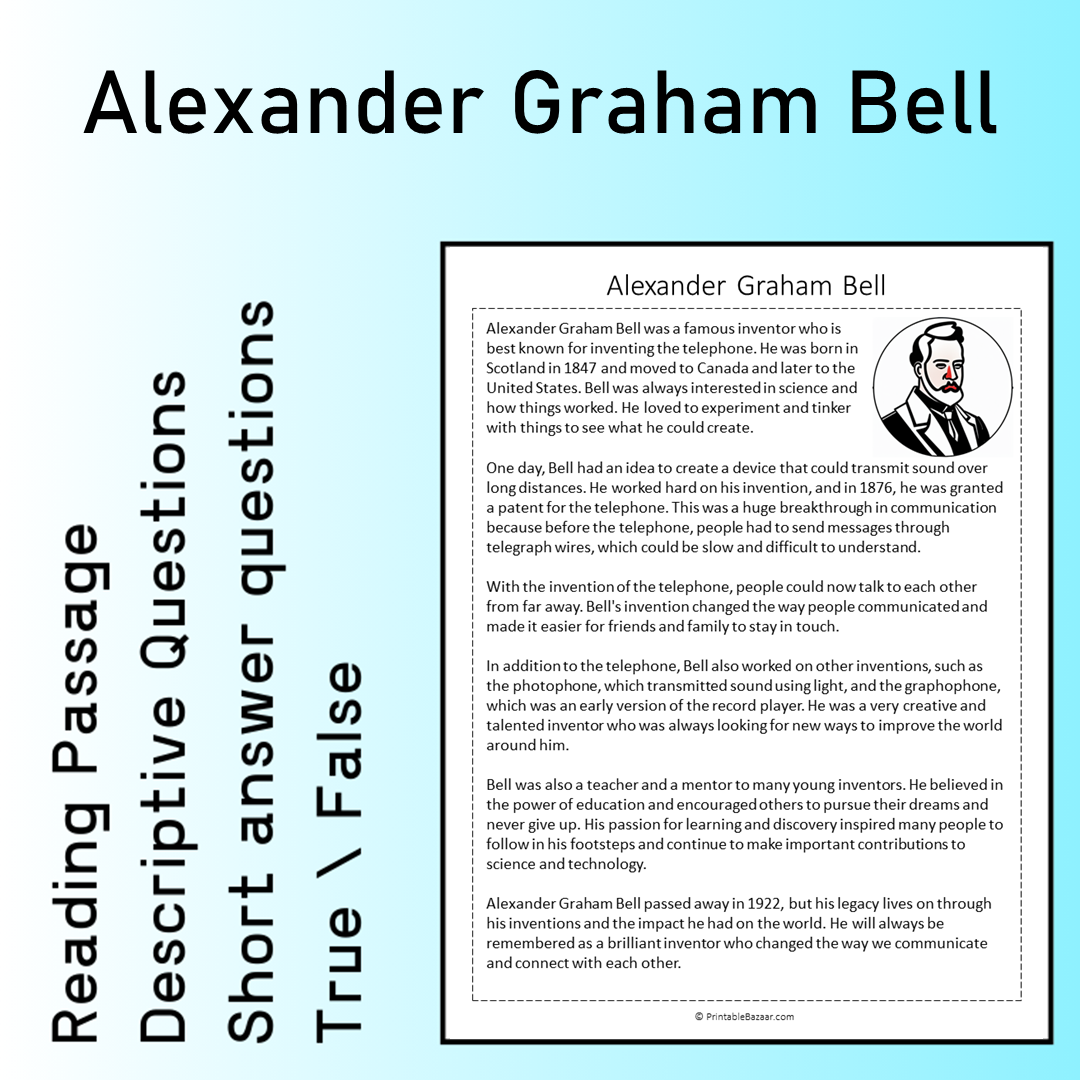 Alexander Graham Bell | Reading Comprehension Passage Printable Worksheet