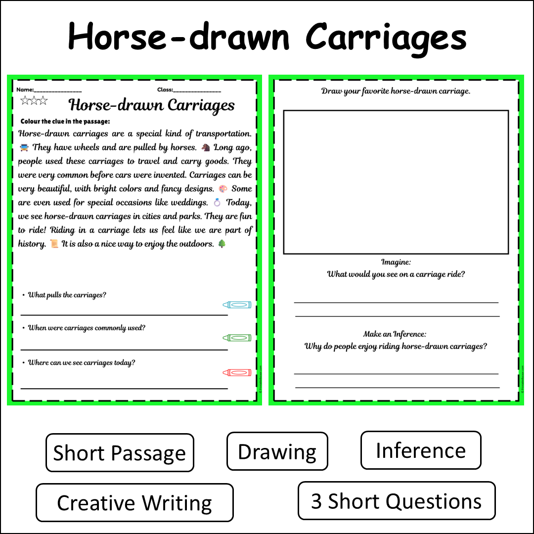 Horse-drawn Carriages | Short Reading Comprehension Creative Worksheet