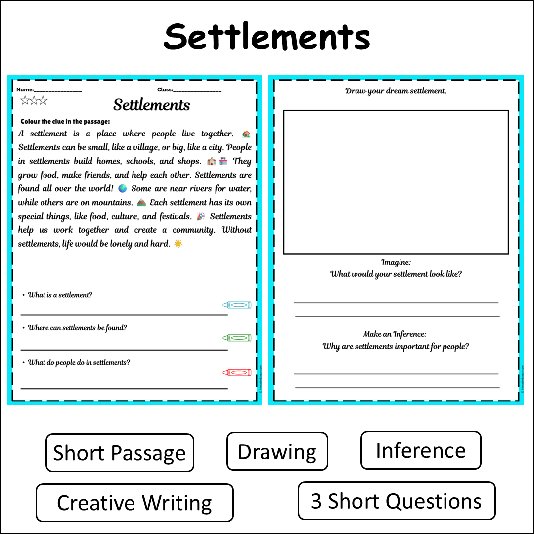 Settlements | Short Reading Comprehension Creative Worksheet