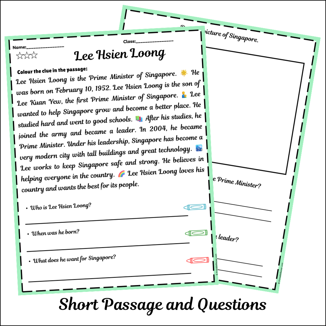 Lee Hsien Loong | Short Reading Comprehension Creative Worksheet