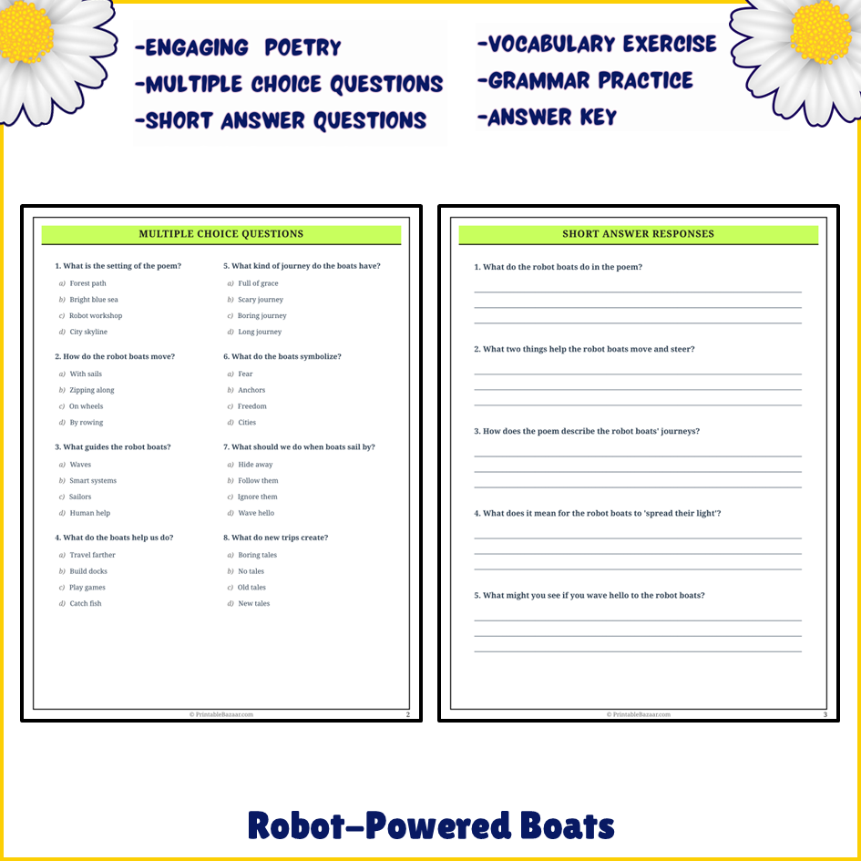 Robot-Powered Boats | Poem Grammar Worksheet Printable Activity