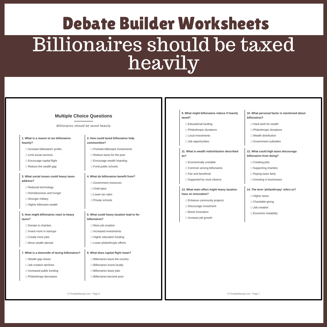 Billionaires should be taxed heavily | Favour and Against Worksheet Printable Activity