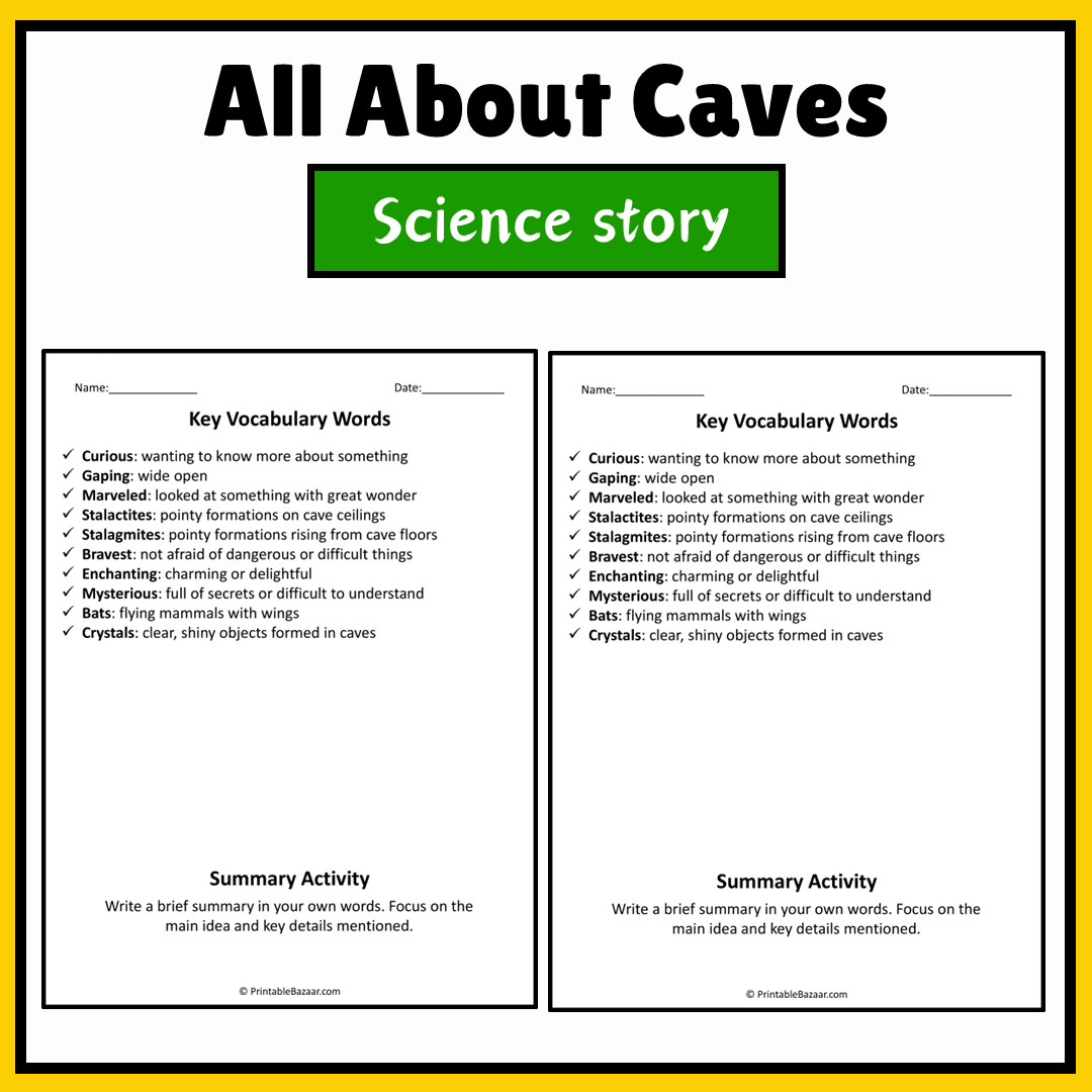 All About Caves | Science Story Reading Comprehension Activity
