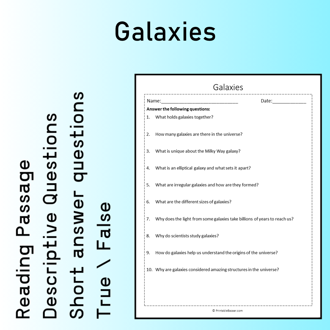 Galaxies | Reading Comprehension Passage Printable Worksheet