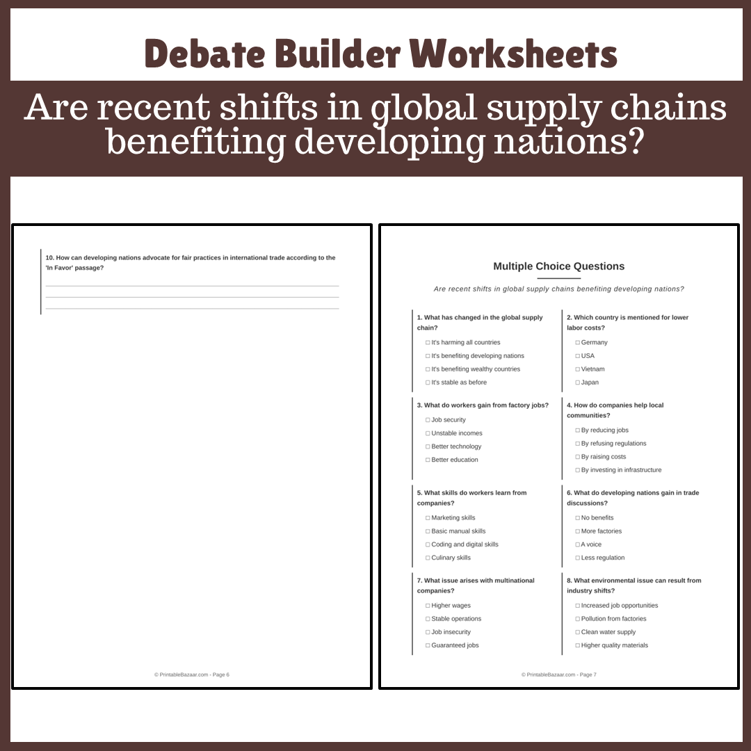 Are recent shifts in global supply chains benefiting developing nations? | Favour and Against Worksheet Printable Activity