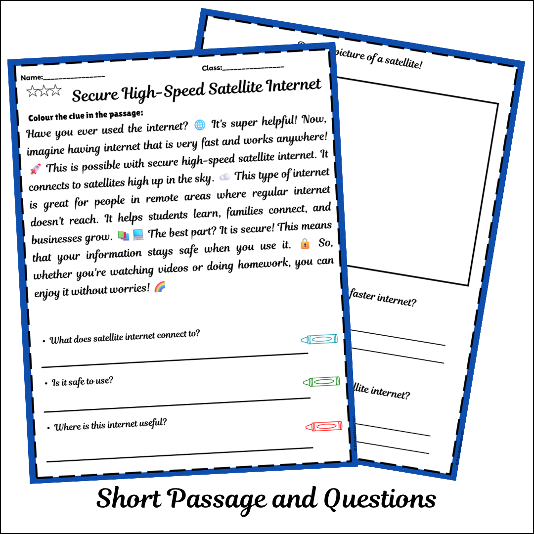 Secure High-Speed Satellite Internet | Short Reading Comprehension Creative Worksheet
