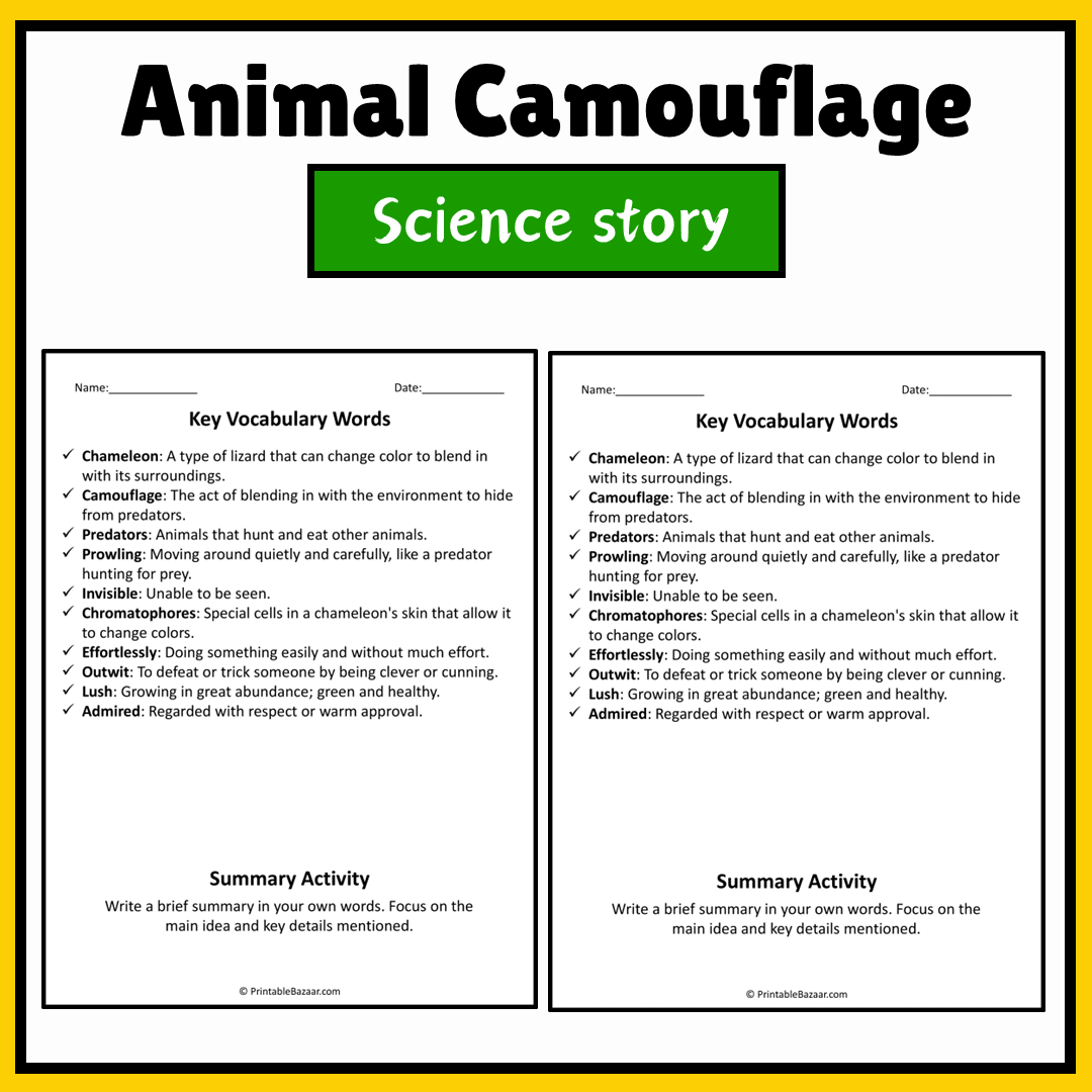 Animal Camouflage | Science Story Reading Comprehension Activity