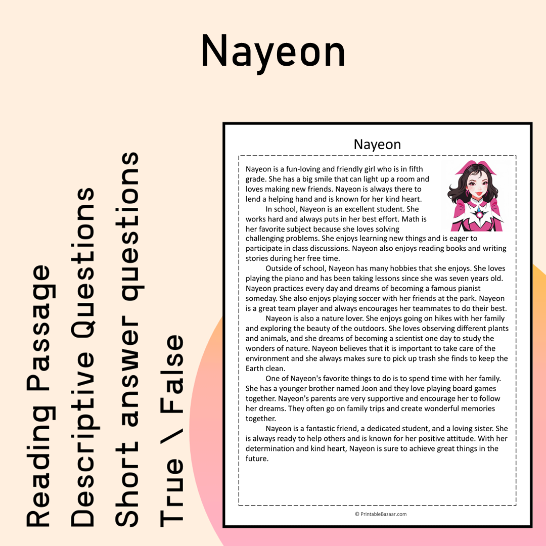 Nayeon | Reading Comprehension Passage Printable Activity