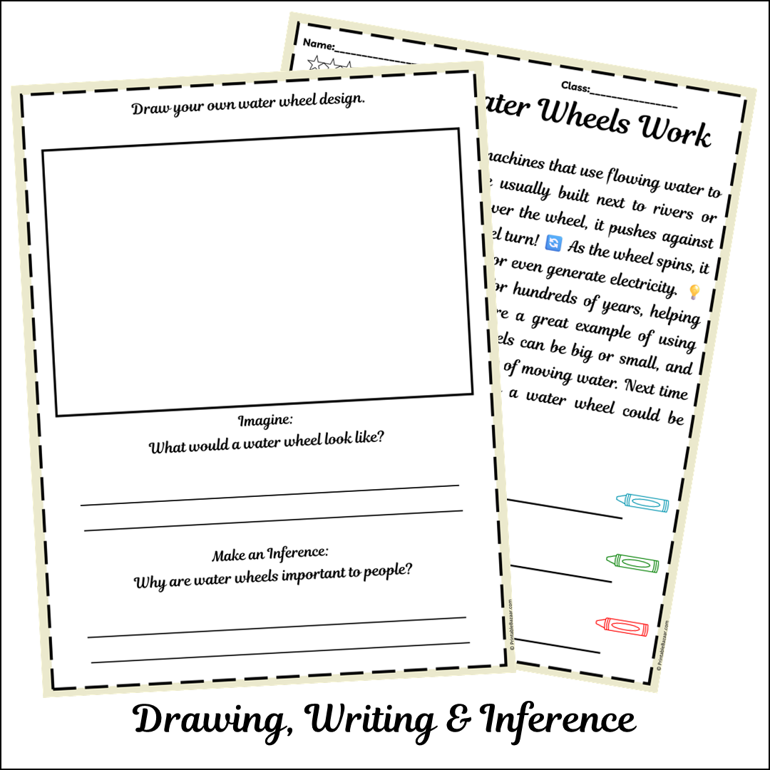 How Water Wheels Work | Short Reading Comprehension Creative Worksheet