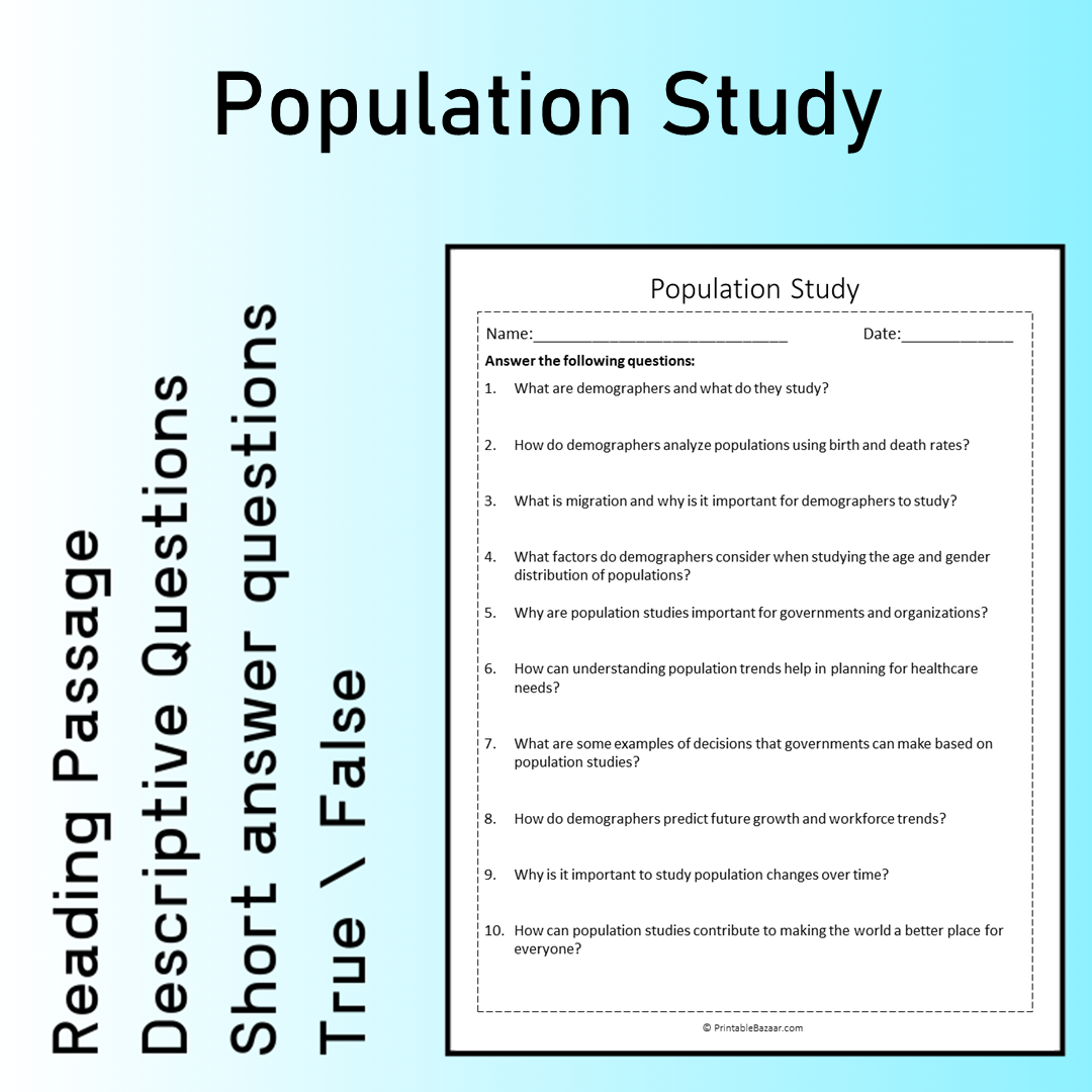 Population Study | Reading Comprehension Passage Printable Worksheet