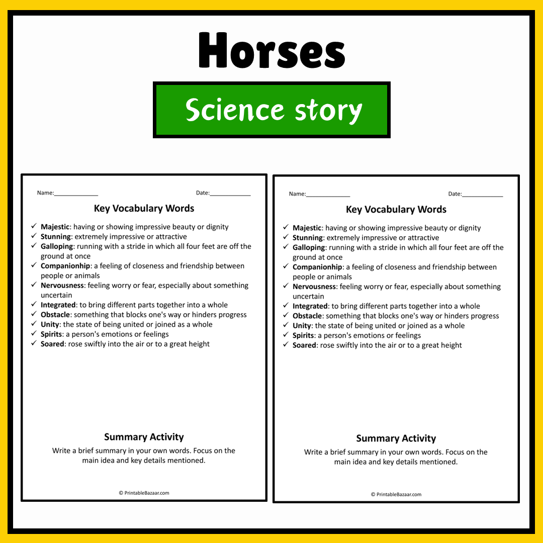 Horses | Science Story Reading Comprehension Activity