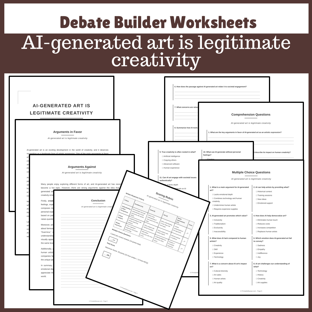 AI-generated art is legitimate creativity | Favour and Against Worksheet Printable Activity