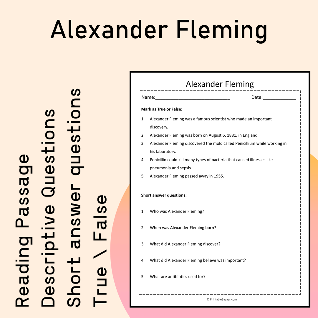 Alexander Fleming | Reading Comprehension Passage Printable Activity
