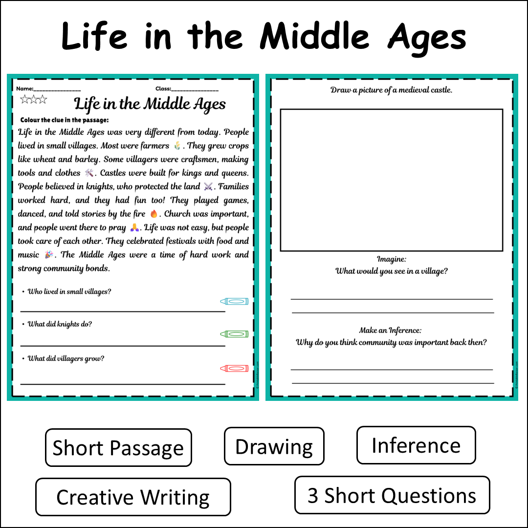 Life in the Middle Ages | Short Reading Comprehension Creative Worksheet