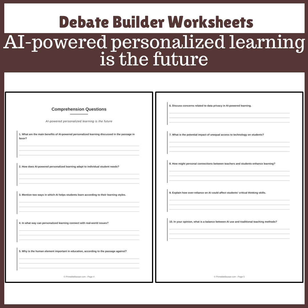 AI-powered personalized learning is the future | Favour and Against Worksheet Printable Activity