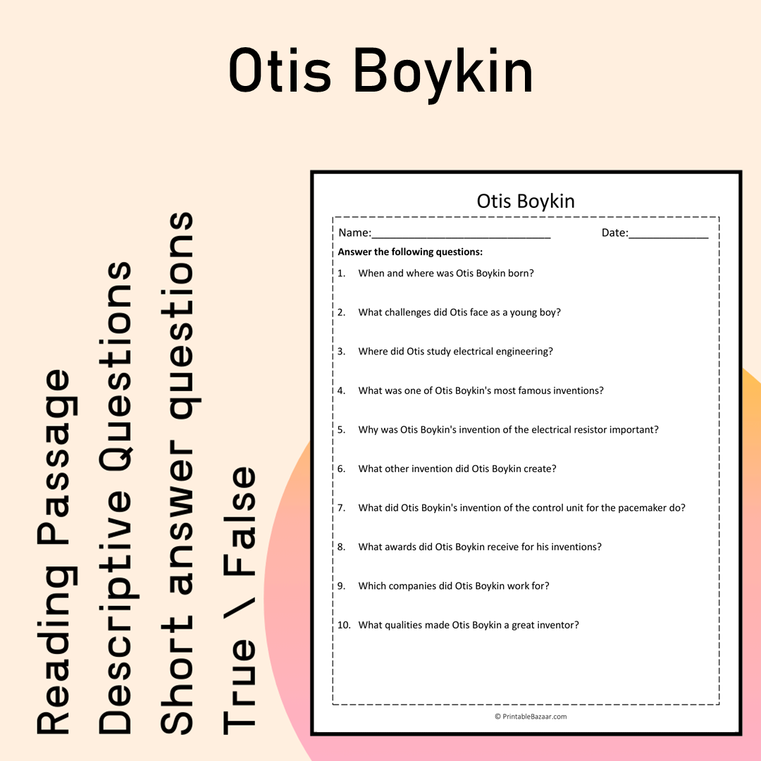 Otis Boykin | Reading Comprehension Passage Printable Activity