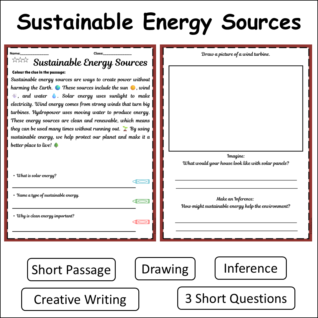 Sustainable Energy Sources | Short Reading Comprehension Creative Worksheet