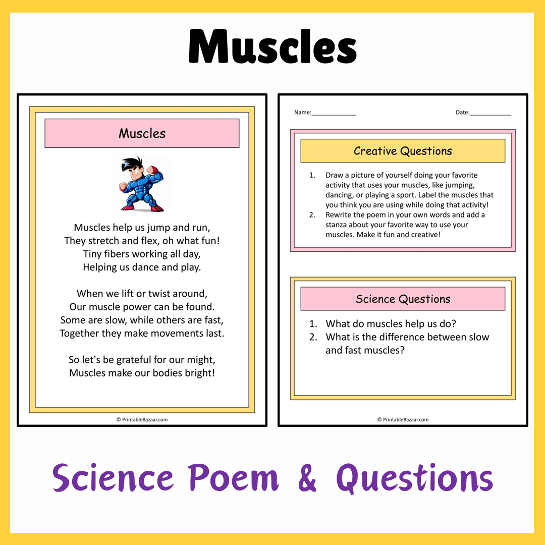 Muscles | Science Poem Reading Comprehension Activity