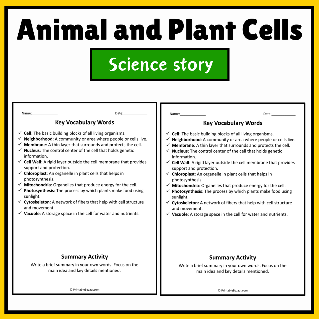 Animal and Plant Cells | Science Story Reading Comprehension Activity