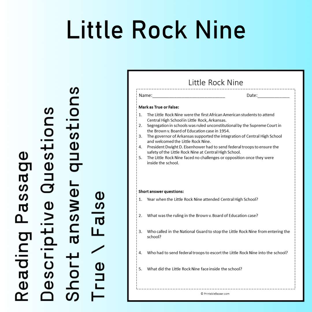 Little Rock Nine | Reading Comprehension Passage Printable Worksheet
