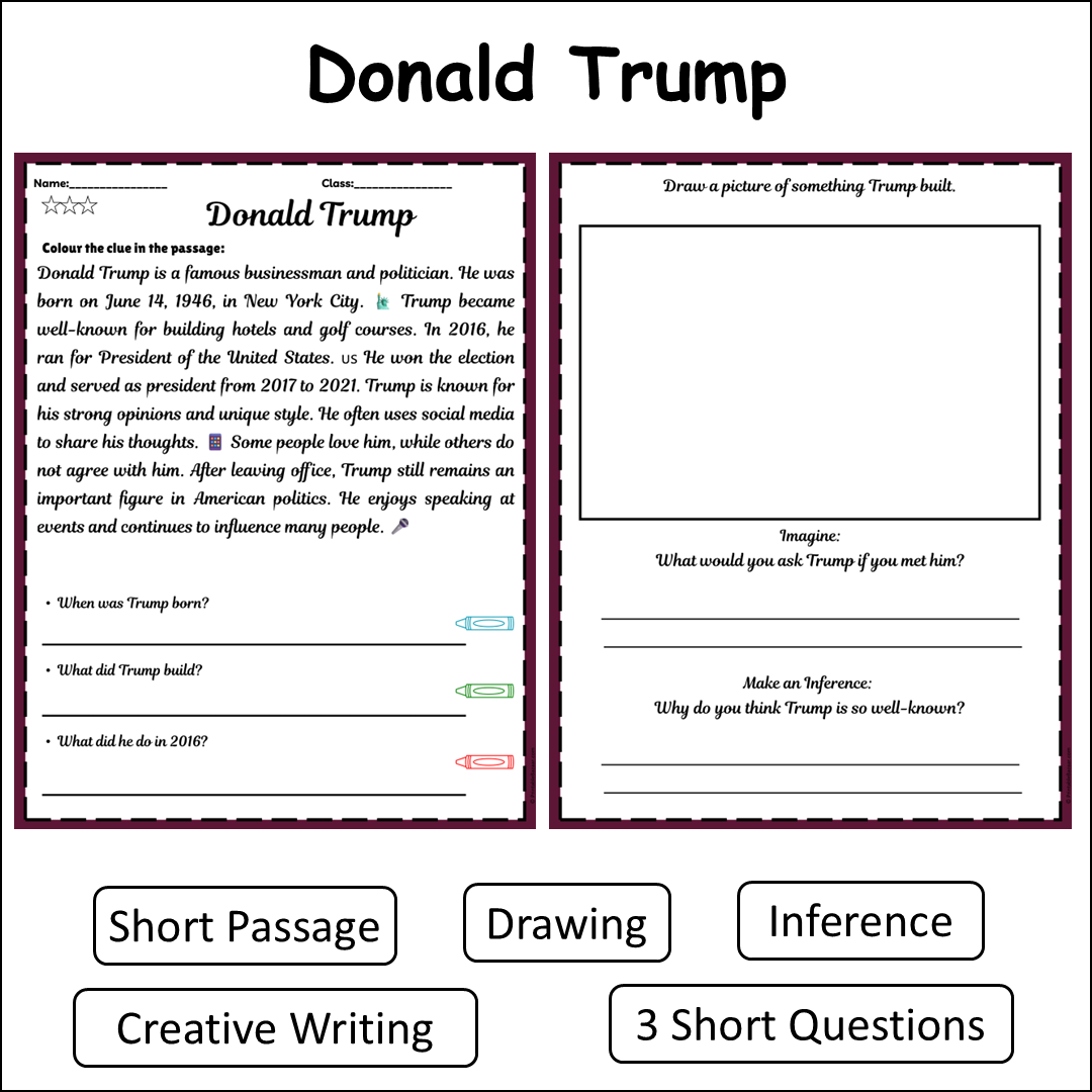 Donald Trump | Short Reading Comprehension Creative Worksheet